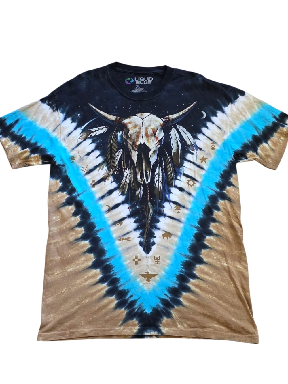 Liquid Blue XL Tie Dye Longhorn Skull Buffalo Western Spirit Shirt Extra Large